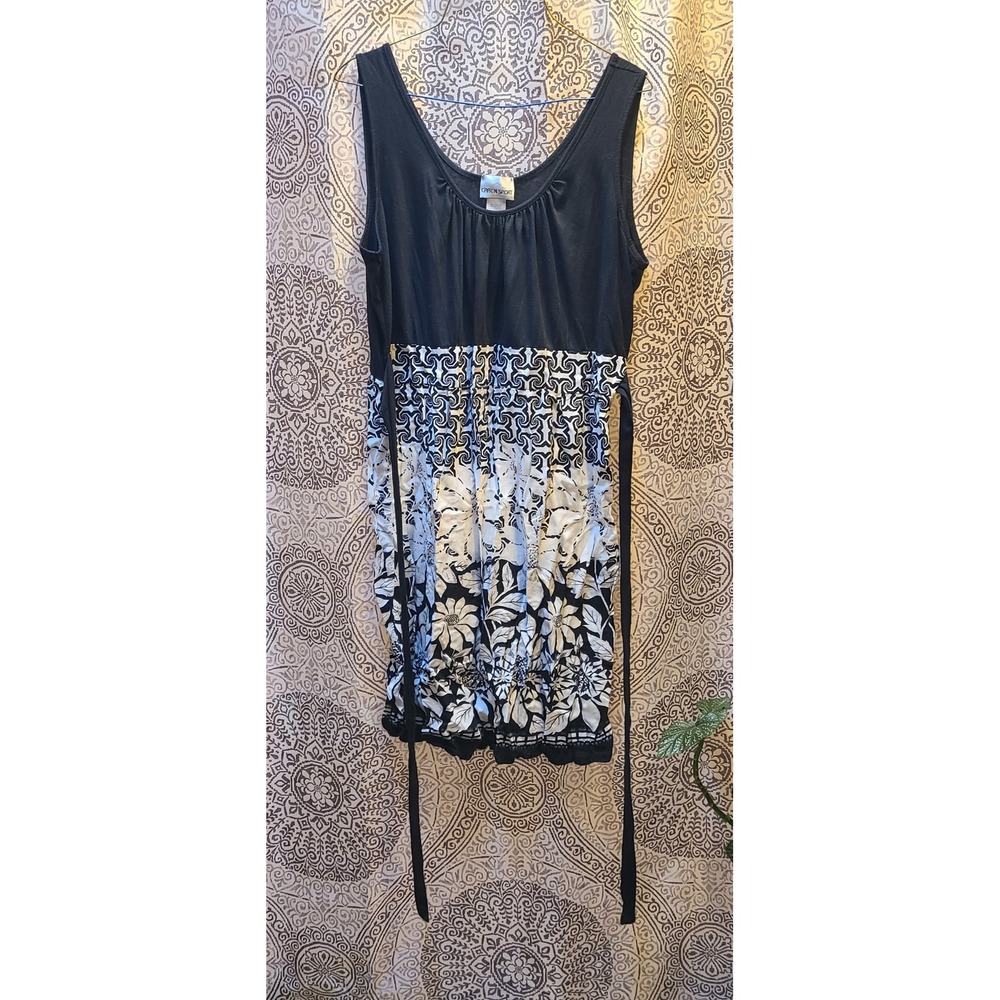 Caren Sport Dress Womens 2X Black White Floral Tribal Empire Waist Sleeveless Ta